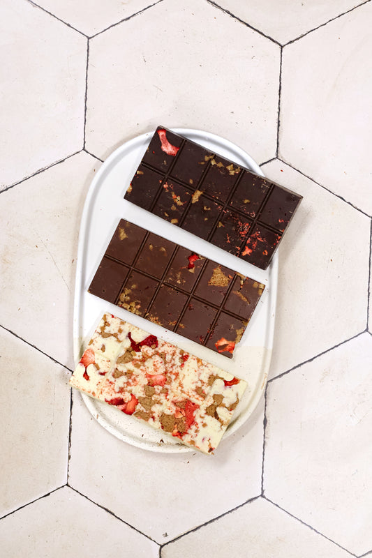 Aardbei, karamel & speculaas chocoladereep